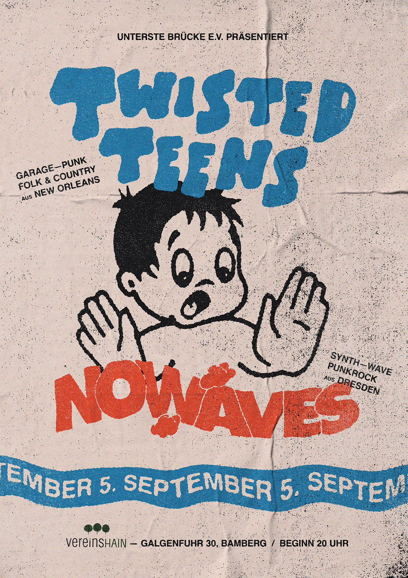 TWISTED TEENS + NOWAVES am 5ten September 2025 ab 20 Uhr im VereinsHAIN Bamberg